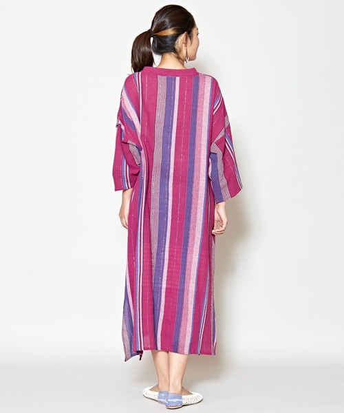 チャイハネ（チャイハネ）の「【チャイハネ】南インドストライプ織りルレックスワンピース（ワンピース・レディース・ベージュ/パープル/オレンジ・FREE）」の14枚目の写真