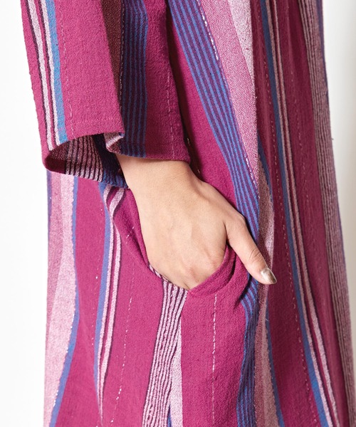 チャイハネ（チャイハネ）の「【チャイハネ】南インドストライプ織りルレックスワンピース（ワンピース・レディース・ベージュ/パープル/オレンジ・FREE）」の15枚目の写真