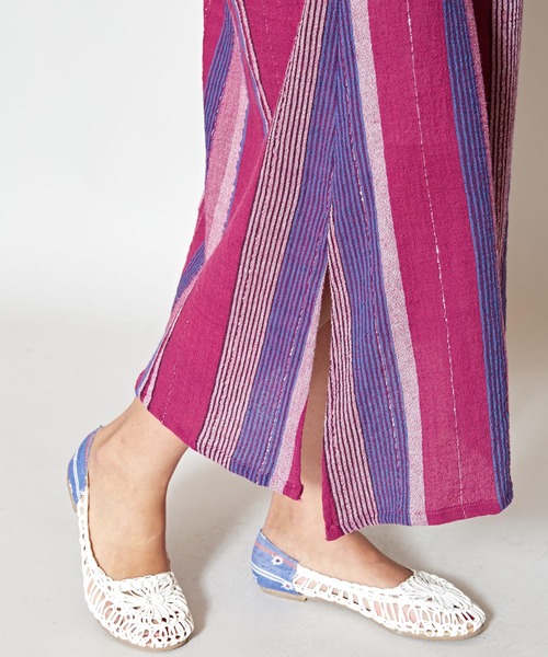 チャイハネ（チャイハネ）の「【チャイハネ】南インドストライプ織りルレックスワンピース（ワンピース・レディース・ベージュ/パープル/オレンジ・FREE）」の16枚目の写真