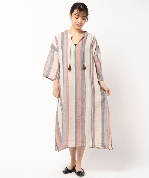 チャイハネ（チャイハネ）の「【チャイハネ】南インドストライプ織りルレックスワンピース（ワンピース・レディース・ベージュ/パープル/オレンジ・FREE）」の19枚目の写真