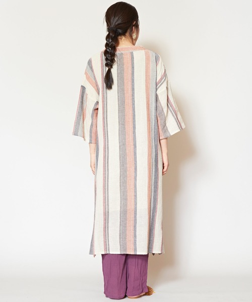 チャイハネ（チャイハネ）の「【チャイハネ】南インドストライプ織りルレックスワンピース（ワンピース・レディース・ベージュ/パープル/オレンジ・FREE）」の17枚目の写真