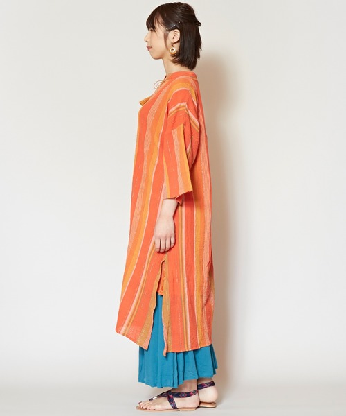 チャイハネ（チャイハネ）の「【チャイハネ】南インドストライプ織りルレックスワンピース（ワンピース・レディース・ベージュ/パープル/オレンジ・FREE）」の20枚目の写真