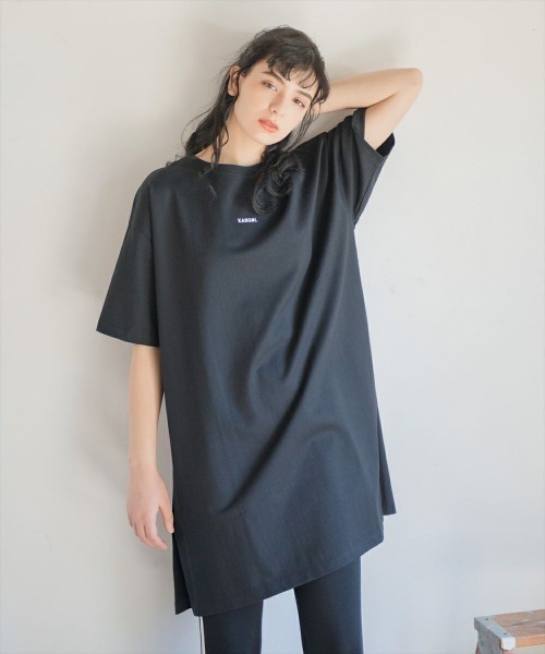 KANGOL（カンゴール）の「【KANGOL／カンゴール】ロゴ刺繍半袖Tワンピ/ビッグシルエット/Ｔシャツワンピース（ワンピース・レディース・ホワイト/チャコールグレー/ブラック・M/L/LL）」の2枚目の写真