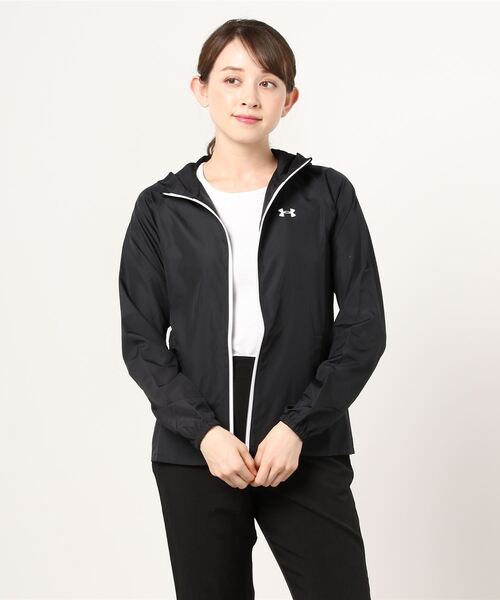 UNDER ARMOUR(アンダーアーマー)の「UAテキストロゴ ウーブン フルジップフーディー(トレーニング/WOMEN)(ナイロンジャケット・レディース・ブラック/ダークネイビー/ダークグレー・XL/SM/MD/LG)」の2枚目の写真