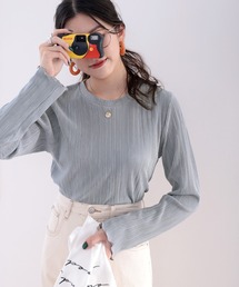 classicalelf | ラウンドネックミドル丈ミニプリーツ袖メローリブブラウス(長袖)(Tシャツ/カットソー)