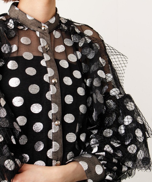 ◇ FLUMOR インポートドットチュールブラウス個性派 派手