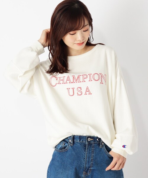 Champion(チャンピオン)の「【Champion】ロゴスウェット(スウェット・レディース・アイボリー/ブラウン系・02)」の1枚目の写真