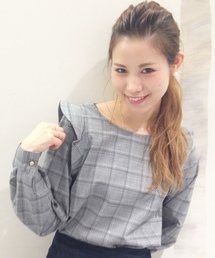 Chico | 長袖チェックタックスリーブBL(シャツ/ブラウス)