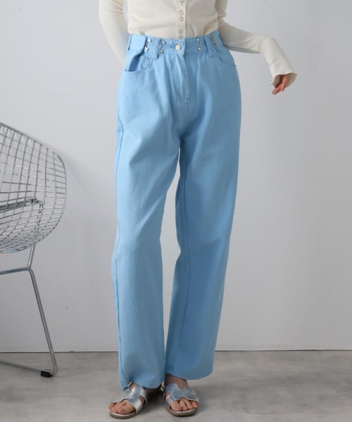 Girly Doll(ガーリードール)の「ハイウエストデニム(デニムパンツ・レディース・ブルー/ブラック/ホワイト/グレー/ダークブルー/ブラウン/スカイブルー/ピンクベージュ/イエロー・M/L/XL/S)」の6枚目の写真