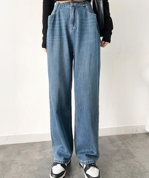 Girly Doll(ガーリードール)の「ハイウエストデニム(デニムパンツ・レディース・ブルー/ブラック/ホワイト/グレー/ダークブルー/ブラウン/スカイブルー/ピンクベージュ/イエロー・M/L/XL/S)」の14枚目の写真