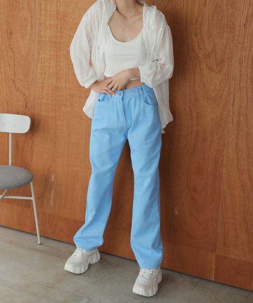 Girly Doll(ガーリードール)の「ハイウエストデニム(デニムパンツ・レディース・ブルー/ブラック/ホワイト/グレー/ダークブルー/ブラウン/スカイブルー/ピンクベージュ/イエロー・M/L/XL/S)」の18枚目の写真