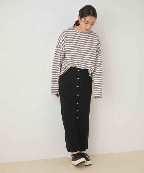 ADAM ET ROPE'（アダムエロペ）の「【WEB限定】BIGボーダープルオーバー（Tシャツ/カットソー・レディース・ブラック系その他/ホワイト系その他/ブルー系その他・FREE）」の6枚目の写真