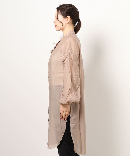 INTERPLANET(インタープラネット)の「シアーシャツチュニック+テレコインナーセット(シャツ/ブラウス・レディース・モカ/ブラック/オレンジ・FREE)」の4枚目の写真