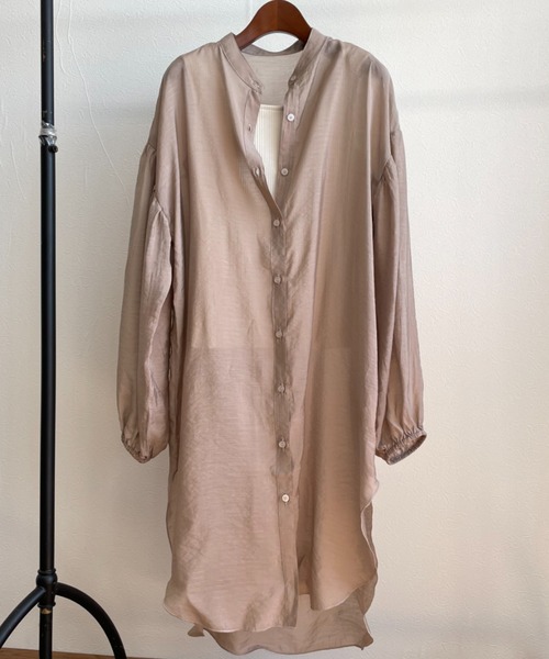 INTERPLANET(インタープラネット)の「シアーシャツチュニック+テレコインナーセット(シャツ/ブラウス・レディース・モカ/ブラック/オレンジ・FREE)」の1枚目の写真