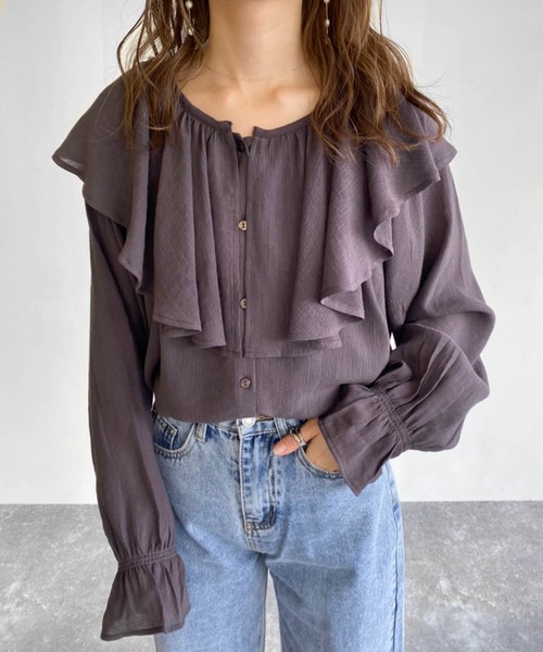 Birthday room（バースデイルーム）の「楊柳シフォンラッフルチュニック（シャツ/ブラウス・レディース・ホワイト/ブラック/ミント・FREE）」の2枚目の写真