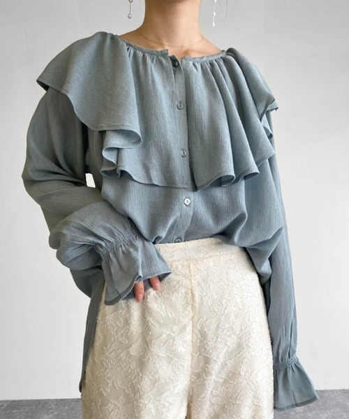 Birthday room（バースデイルーム）の「楊柳シフォンラッフルチュニック（シャツ/ブラウス・レディース・ホワイト/ブラック/ミント・FREE）」の12枚目の写真