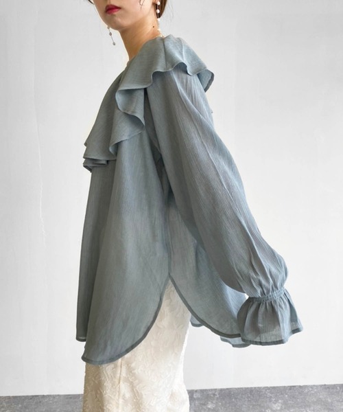 Birthday room（バースデイルーム）の「楊柳シフォンラッフルチュニック（シャツ/ブラウス・レディース・ホワイト/ブラック/ミント・FREE）」の16枚目の写真