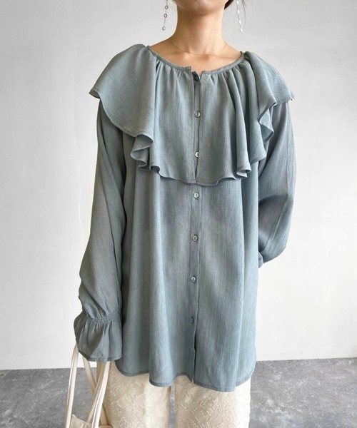 Birthday room（バースデイルーム）の「楊柳シフォンラッフルチュニック（シャツ/ブラウス・レディース・ホワイト/ブラック/ミント・FREE）」の5枚目の写真