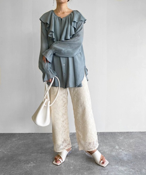 Birthday room（バースデイルーム）の「楊柳シフォンラッフルチュニック（シャツ/ブラウス・レディース・ホワイト/ブラック/ミント・FREE）」の9枚目の写真