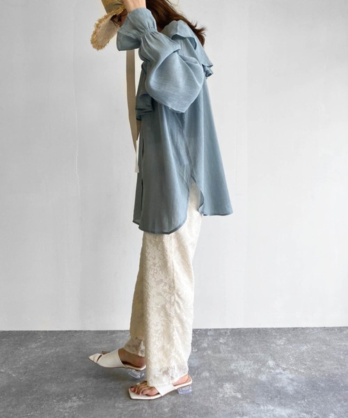 Birthday room（バースデイルーム）の「楊柳シフォンラッフルチュニック（シャツ/ブラウス・レディース・ホワイト/ブラック/ミント・FREE）」の10枚目の写真