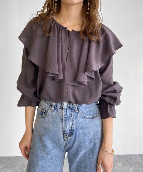 Birthday room（バースデイルーム）の「楊柳シフォンラッフルチュニック（シャツ/ブラウス・レディース・ホワイト/ブラック/ミント・FREE）」の18枚目の写真