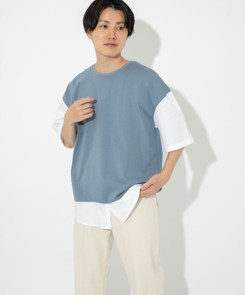 ITEMS URBANRESEARCH（アイテムズ アーバンリサーチ）の「布帛切り替えTシャツ（Tシャツ/カットソー・メンズ・ブラック/グレー/ブルー/グリーン・MEDIUM/LARGE）」の4枚目の写真