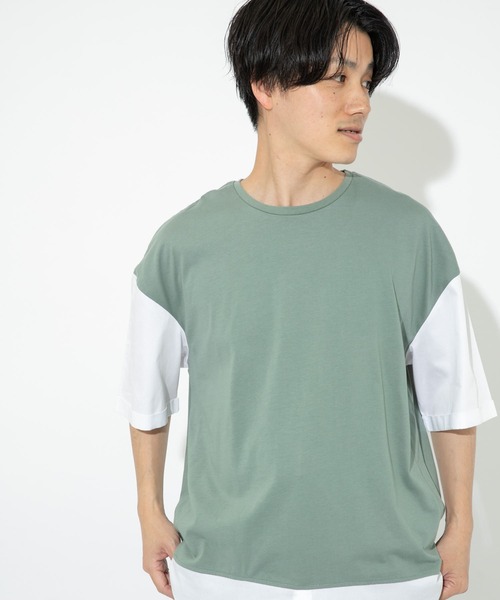 ITEMS URBANRESEARCH（アイテムズ アーバンリサーチ）の「布帛切り替えTシャツ（Tシャツ/カットソー・メンズ・ブラック/グレー/ブルー/グリーン・MEDIUM/LARGE）」の3枚目の写真