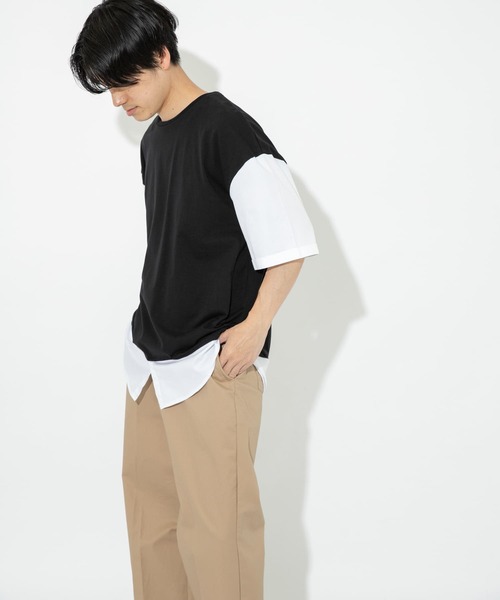 ITEMS URBANRESEARCH（アイテムズ アーバンリサーチ）の「布帛切り替えTシャツ（Tシャツ/カットソー・メンズ・ブラック/グレー/ブルー/グリーン・MEDIUM/LARGE）」の2枚目の写真