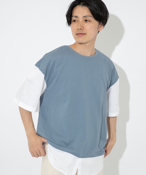 ITEMS URBANRESEARCH（アイテムズ アーバンリサーチ）の「布帛切り替えTシャツ（Tシャツ/カットソー・メンズ・ブラック/グレー/ブルー/グリーン・MEDIUM/LARGE）」の5枚目の写真