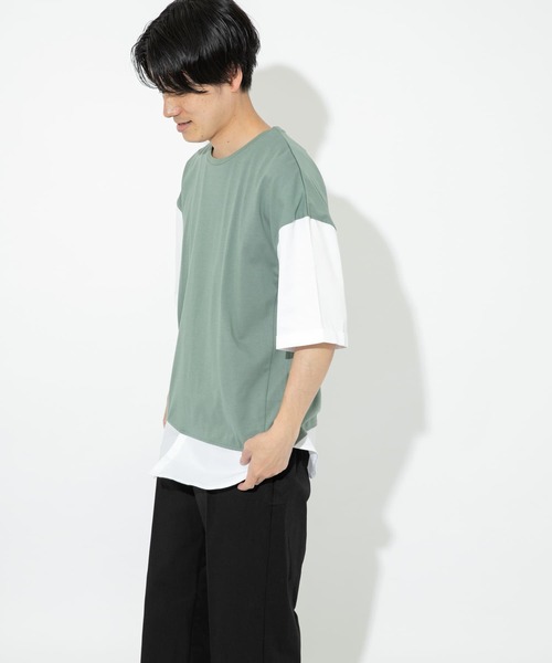 ITEMS URBANRESEARCH（アイテムズ アーバンリサーチ）の「布帛切り替えTシャツ（Tシャツ/カットソー・メンズ・ブラック/グレー/ブルー/グリーン・MEDIUM/LARGE）」の8枚目の写真