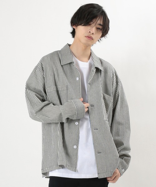 make a ray!（メイク ア レイ！）の「バッグ刺繍 Drink＆Glass イラスト刺繍 ビックシルエット 長袖シャツ/ ワークシャツ（シャツ/ブラウス・メンズ・ネイビー/サックスブルー・M/L/XL）」の8枚目の写真