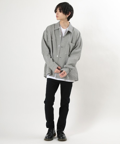 make a ray!（メイク ア レイ！）の「バッグ刺繍 Drink＆Glass イラスト刺繍 ビックシルエット 長袖シャツ/ ワークシャツ（シャツ/ブラウス・メンズ・ネイビー/サックスブルー・M/L/XL）」の9枚目の写真