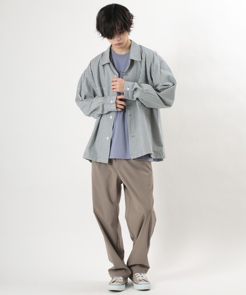 make a ray!（メイク ア レイ！）の「バッグ刺繍 Drink＆Glass イラスト刺繍 ビックシルエット 長袖シャツ/ ワークシャツ（シャツ/ブラウス・メンズ・ネイビー/サックスブルー・M/L/XL）」の5枚目の写真