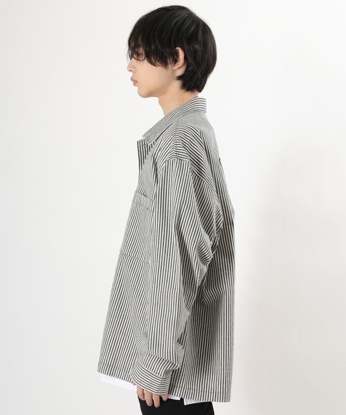 make a ray!（メイク ア レイ！）の「バッグ刺繍 Drink＆Glass イラスト刺繍 ビックシルエット 長袖シャツ/ ワークシャツ（シャツ/ブラウス・メンズ・ネイビー/サックスブルー・M/L/XL）」の4枚目の写真