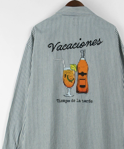 make a ray!（メイク ア レイ！）の「バッグ刺繍 Drink＆Glass イラスト刺繍 ビックシルエット 長袖シャツ/ ワークシャツ（シャツ/ブラウス・メンズ・ネイビー/サックスブルー・M/L/XL）」の15枚目の写真