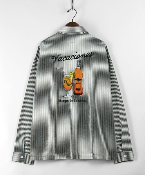 make a ray!（メイク ア レイ！）の「バッグ刺繍 Drink＆Glass イラスト刺繍 ビックシルエット 長袖シャツ/ ワークシャツ（シャツ/ブラウス・メンズ・ネイビー/サックスブルー・M/L/XL）」の20枚目の写真