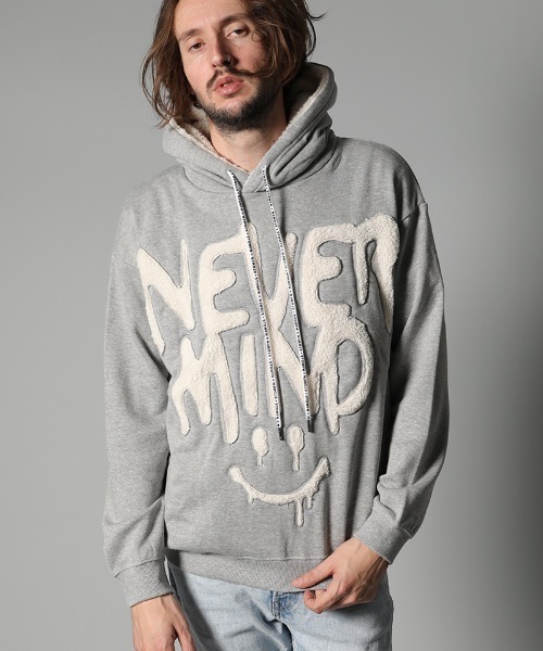 STUD MUFFIN(スタッドマフィン)の「mpa2583-コットン裏毛パイル NEVERMIND ボアカットオフアップリプルパーカー(パーカー・メンズ・杢グレー/ブラック・4/3/2)」の3枚目の写真