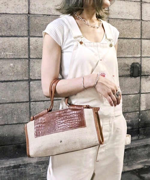 atneK（アトネック）の「【atneK】クロコリネンスクエアトート S（トートバッグ・レディース・ホワイト×ブラウン・FREE）」の11枚目の写真