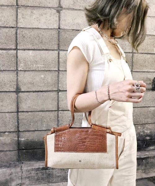 atneK（アトネック）の「【atneK】クロコリネンスクエアトート S（トートバッグ・レディース・ホワイト×ブラウン・FREE）」の8枚目の写真