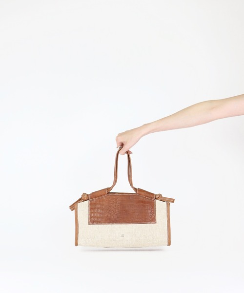 atneK（アトネック）の「【atneK】クロコリネンスクエアトート S（トートバッグ・レディース・ホワイト×ブラウン・FREE）」の6枚目の写真