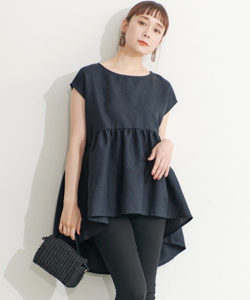 coca(coca)(コカ)の「リネンライクギャザーブラウス(シャツ/ブラウス・レディース・ベージュ/ネイビー・M/L)」の2枚目の写真