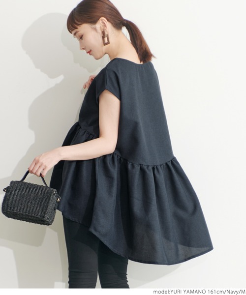 coca(coca)(コカ)の「リネンライクギャザーブラウス(シャツ/ブラウス・レディース・ベージュ/ネイビー・M/L)」の8枚目の写真