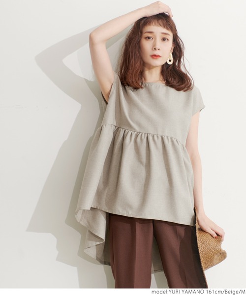 coca(coca)(コカ)の「リネンライクギャザーブラウス(シャツ/ブラウス・レディース・ベージュ/ネイビー・M/L)」の11枚目の写真