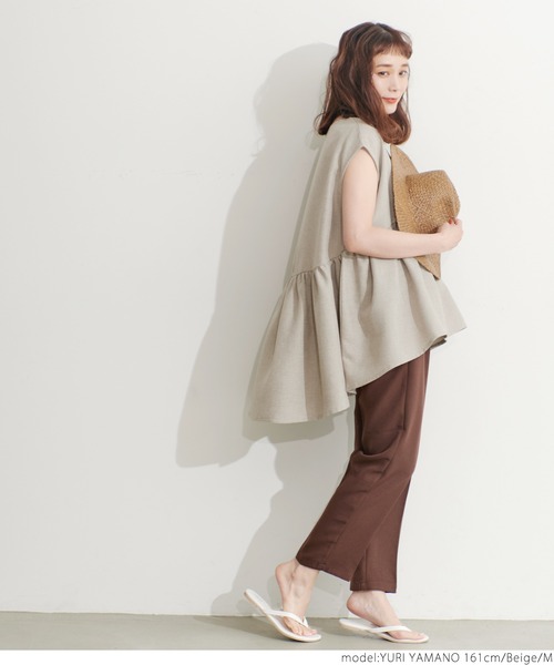 coca(coca)(コカ)の「リネンライクギャザーブラウス(シャツ/ブラウス・レディース・ベージュ/ネイビー・M/L)」の13枚目の写真