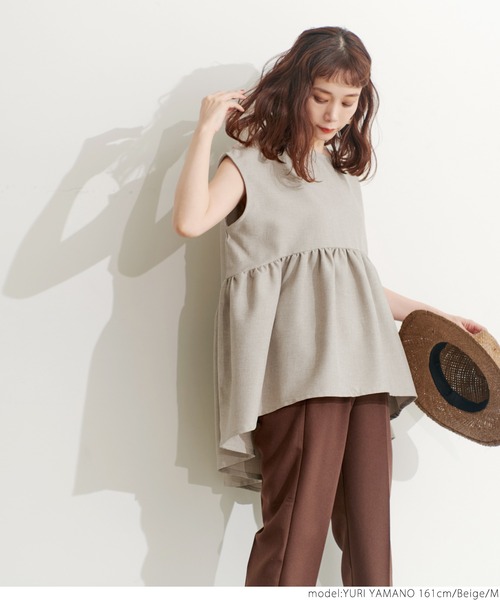 coca(coca)(コカ)の「リネンライクギャザーブラウス(シャツ/ブラウス・レディース・ベージュ/ネイビー・M/L)」の5枚目の写真