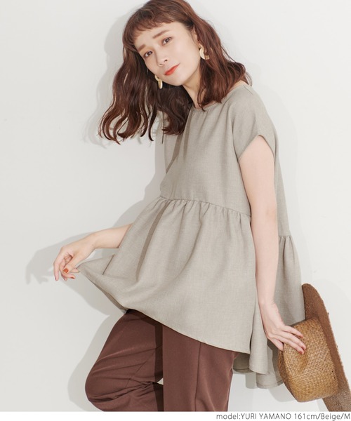 coca(coca)(コカ)の「リネンライクギャザーブラウス(シャツ/ブラウス・レディース・ベージュ/ネイビー・M/L)」の7枚目の写真