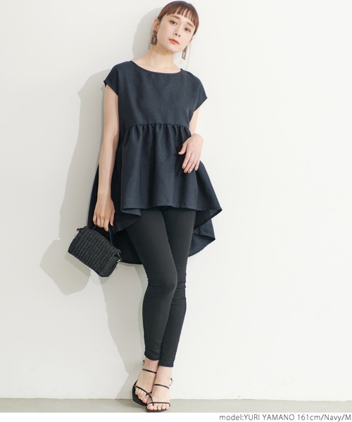 coca(coca)(コカ)の「リネンライクギャザーブラウス(シャツ/ブラウス・レディース・ベージュ/ネイビー・M/L)」の9枚目の写真