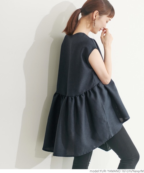 coca(coca)(コカ)の「リネンライクギャザーブラウス(シャツ/ブラウス・レディース・ベージュ/ネイビー・M/L)」の10枚目の写真