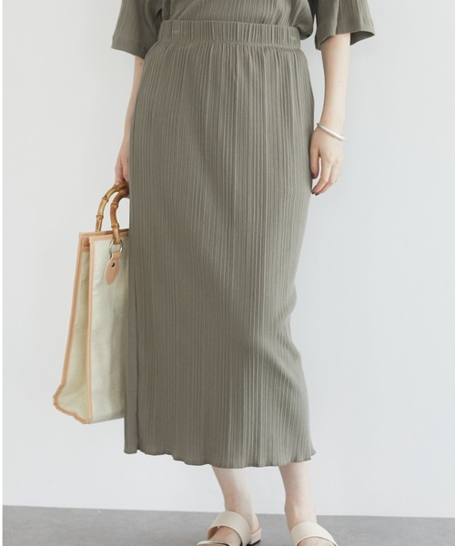 Green　Parks（グリーンパークス）の「ランダムリブタイトスカート＊（スカート・レディース・ブラック/ブラウン/カーキ/ライトベージュ・FREE）」の4枚目の写真