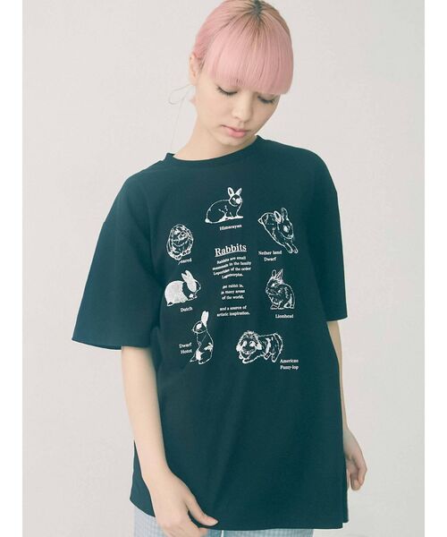merry jenny(メリージェニー)の「うさぎ図鑑Tee(Tシャツ/カットソー・レディース・オフホワイト/ピンク/ブラック・FREE)」の6枚目の写真
